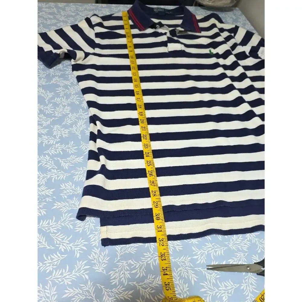 Polo Ralph Lauren Mens Sz XL Navy & White Stripe Green Logo Preppy Polo Shirt